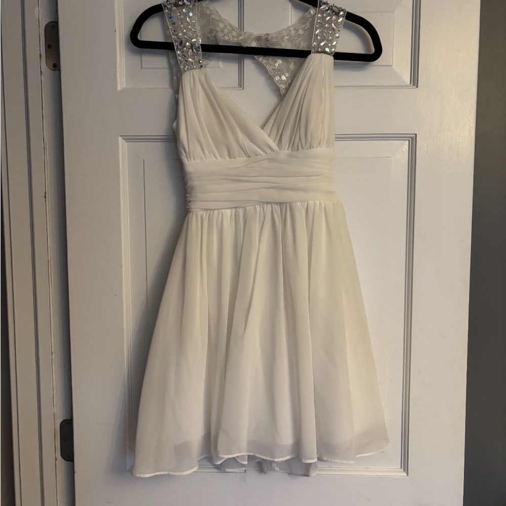 B. Smart White Dress with Silver Sequin Straps